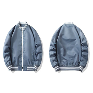 Veste bomber unie de couleur unie à prix de gros, patchs en chenille personnalisés, logo, veste bomber varsity de haute qualité, boutonnée - Product Image 2