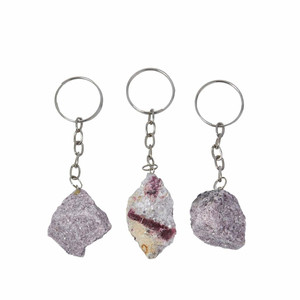 คุณภาพสูงธรรมชาติหิน lepidolite พวงกุญแจรักษาคริสตัลอัญมณีสีทอง - Product Image 5
