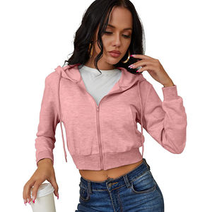 Women's Casual <b>Long</b> Sleeve <b>Hoodie</b> Cropped Zip up <b>Cardigan</b> Jacket with Embroidered Logo 100% Cotton Autumn Streetwear Print - Product Image 1