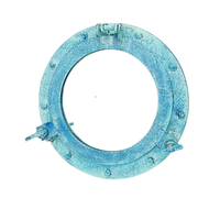 Espejo de Aluminio Azul con Forma de Ojo de Buey, Decoración de Pared Marítima Vintage, Decoración Costera para el Hogar, Acabado Azul Antiguo, Temática Naval, 12 Pulgadas, Fundición