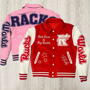 เสื้อแจ็กเก็ตเบสบอลแขนหนังของผู้ชายเสื้อกันลมปักอักษรกำมะหยี่สำหรับฤดูหนาว - Product Image 1