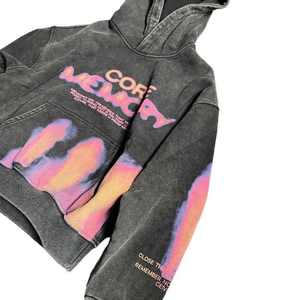 Fabricante personalizado a granel Streetwear Heavyweight 500gsm Vintage Distressed DTG Impresión digital Stone Acid Washed Hoodie para hombres - Product Image 3