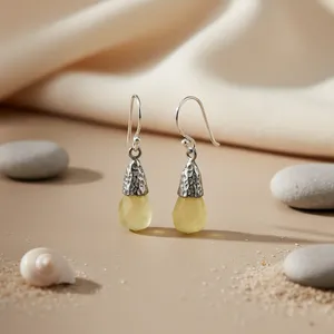 Boucles d'oreilles pendantes en argent 925 avec quartz citron pour femmes, plaquées or, grenat, émeraude, perle, diamant, topaze pour mariages et fêtes - Product Image 2
