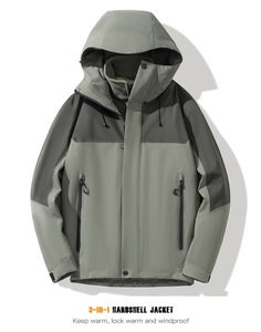 Veste de randonnée extérieure imperméable à l'eau avec capuche coupe-vent et décoration de broderie à fermeture éclair - Product Image 4