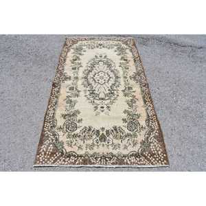 Vintage Turkish Rug 3.8x6.9 ft, <b>Brown</b> Plants & trees <b>Wool</b> Rug - Product Image 1