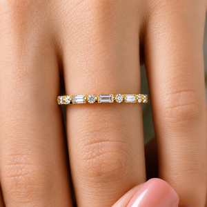 Bagues de mariage en or massif 18 carats avec diamants de laboratoire taille baguette et ronds, sertis en éternité, pour femmes - Nouveauté en gros - Product Image 1