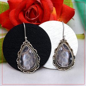 Turritella Agateต่างหูพลอย 925 เงินสเตอร์ลิงรูปร่างลูกแพร์ต่างหูผู้หญิงสาวห้อยต่างหูเครื่องประดับ - Product Image 3