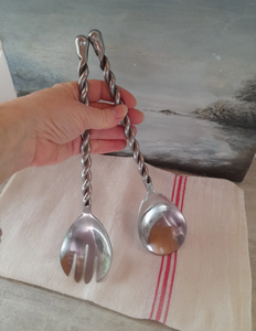 Offre Spéciale en acier forgé miroir extrémités torsadées serveur à salade en acier inoxydable serveurs à salade Table argenterie ensemble fourchette et cuillère à salade - Product Image 5