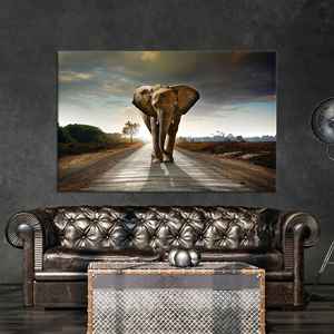 Toile imprimée élégante : Impression sur verre trempé Éléphant Solitaire, TOILE ENVELOPPEE - Product Image 1