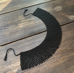 Black Womens Collar Bead <b>Necklace</b>, Gothic <b>Statement</b> Collar Choker, Seed Bead <b>Necklace</b> Fringe Beaded Bandana - Product Image 1