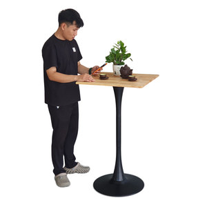 Contemporary Design Square Bar <b>Table</b> 60cm Tulip Style with Iron Legs and Rubber Wood-BB020 - Product Image 1