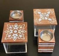 Bandeja para servir Ramadán de alta calidad con tarros y tapa de madera Marco de madera y decoración de nácar Soporte para frutas secas y chocolates
