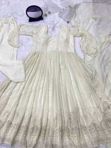 ATRACTIVE CREPE EMBROIDERY DIAMOND STONE WORK GOWN BOTTOM with DUPATTA YELLOW ELEGANT LONG FLOOR-LENGTH V-NECK - Product Image 6