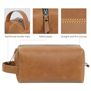 Custom Brown <b>Mens</b> Vegan <b>Leather</b> Travel Cosmetic Pouch <b>Bag</b> for <b>Men</b> <b>Wash</b> Toiletry Makeup <b>Bags</b> - Product Image 6