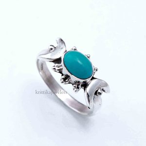 Bague en argent avec pierres précieuses turquoise 925 Sterling élégant ovale coupe Design fait à la main lunette réglage élégant fête de mariage anniversaires - Product Image 1