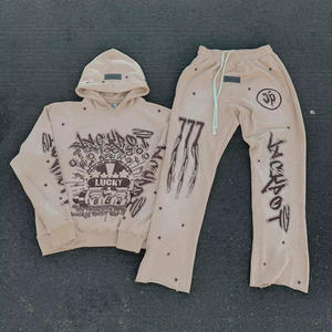 Conjunto de Sudadera con Capucha y Pantalones Acampanados de Chándal para Hombre, de Invierno, Color Liso, con Lavado Ácido y Efecto Desgastado 3D - Product Image 2