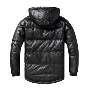 Chaqueta acolchada con capucha negra para hombre y mujer, Abrigo acolchado de piel de cordero genuino - Product Image 2