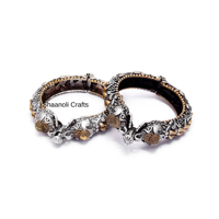 Bracelet Kada double ton en argent oxydé pour femmes et filles Bijoux de mariage antiques fabriqués à la main avec ouverture à vis
