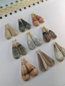 Pares de pendientes de jaspe en forma de lágrima, 35mm, cuelga Plata de Ley 925, chapado en oro de 14K, piedras preciosas naturales, joyería hecha a mano - Product Image 6