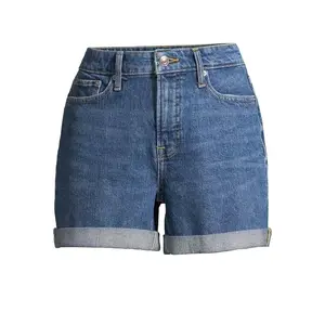 Celana pendek ukuran besar kualitas Premium celana pendek wanita musim panas Skinny tinggi celana pendek melar bawah dilipat kustom jeans wanita