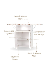 Planche à repasser pliante avec armoire, cadre blanc et motif floral rose, Mistik Home MH100203, 60x40x30cm, pour usage domestique - Product Image 6