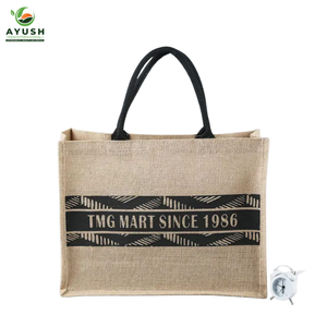 Bolsa de compras reutilizable de lona impresa personalizada, hecha de yute y algodón, adecuada para mercados y centros comerciales. - Product Image 3