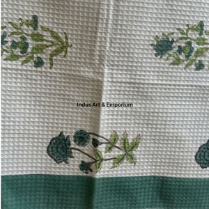 Hand <b>Block</b> Printed 100% Cotton <b>Waffle</b> Fabric Floral Pattern Quick-Dry Eco-Friendly Bath Towel for Beach Use - Product Image 4
