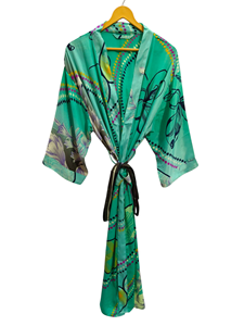 ชุดกิโมโนเย็บปะติดปะต่อกันชุดคลุมบิกินี่เสื้อคลุมยาวสำหรับใส่กลางคืนทำด้วยมือสไตล์วินเทจผ้าไหมส่าหรี - Product Image 3