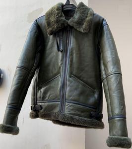 <b>Men's</b> Vintage Green Shearling Tailored Custom Size <b>Leather</b> <b>Bomber</b> Jacket Fake Fur Lining Warm Winter Thin Waterproof - Product Image 2