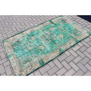 Tapis turc, tapis de sol 3,8x6,5 pieds, tapis en laine vert et marron - Product Image 2