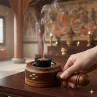 Brûleur d'encens indien et arabe en bois d'acacia de haute qualité avec incrustation de résine, artisanal, diffuseur religieux