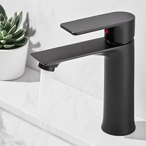 Suministro puntual de grifos redondos de un solo mango de acero inoxidable grifos de lavabo de baño negro mate - Product Image 1