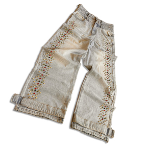 Fabricantes de ropa Pantalones vaqueros apilados de talla grande Cargo de pierna ancha rectos personalizados Pantalones vaqueros holgados con diamantes de imitación para hombre - Product Image 2