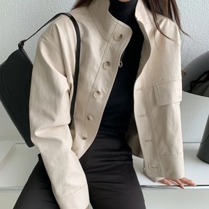 Korean Simple Single Breasted <b>Leather</b> Jacket Women Fashion Stand Collar Loose Casual Genuine <b>Leather</b> Locomotive <b>Coat</b> Outerwear - Product Image 4
