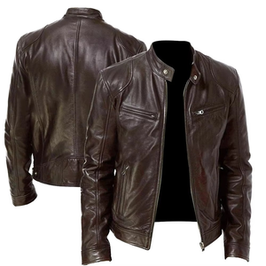 Chaquetas de Invierno de Cuero para Hombre, Cuello Alto, Estilo Motociclista, Forro Polar, Corte Holgado, Cuero PU, Frente de Lona, Logotipo Personalizado, Alta Calidad, Secado Rápido - Product Image 1