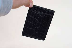 Tarjetero minimalista Delgado personalizado de alta calidad, billetera de cuero genuino para hombre, función de tarjeta de crédito, venta al por mayor, Color negro - Product Image 4