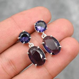 Boucles d'oreilles de style bohème plaqué argent sterling Super 925 à la mode améthyste pierre précieuse lunette naturelle anniversaire approvisionnement - Product Image 5