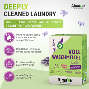 Lessive en poudre AlmaWin Brand Highlight Lavande 2Kg - 38 Lavages, Booster de puissance de lavage végétalien pour 30-95°C - Product Image 2