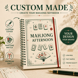 Quaderno a spirale LABON personalizzato A5 per Mahjong, con fogli a righe per appunti dei giocatori, foglio per il score e decorazioni artistiche a tema Mahjong, con elastico. - Product Image 1
