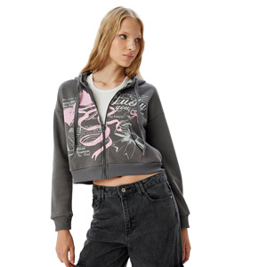 Sudadera con Capucha Corta y Elegante, Sudadera con Cremallera 100% Algodón Felpa, Sudadera Informal para Mujer con Serigrafía a Precio Económico - Product Image 1