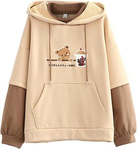 Sudadera con Capucha de Invierno para Hombre, 100% Algodón, con Cierre, Forro Polar, Diseño de Oso de Dibujos Animados, Manga Larga - Product Image 1