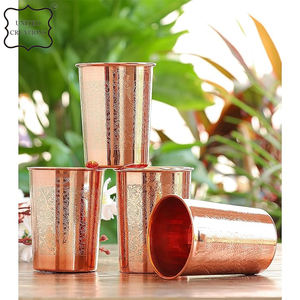 Tazas martilladas de cobre puro sólido Taza de viaje Vasos con vidrio para fiestas y bebidas de agua - Product Image 5