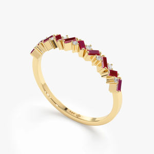 Anillo de Eternidad con Diseño en Zigzag, Certificado por IGI, Oro Puro de 14K, con Rubí Natural y Diamantes, Anillo de Compromiso con Piedra de Nacimiento de Julio - Product Image 3