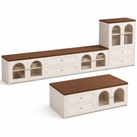 Ensemble de meubles de salon écologiques en crème, comprenant un meuble TV, une table basse et un meuble d'appoint sur pied, pour usage scolaire et hospitalier