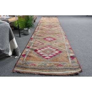 Tapis Turc Vintage Rustique Rouge Orange 2.4X11 pieds Grande Surface Patchwork Design pour Couloir Chambre Laine Latex pour Chambre Chevet - Product Image 4