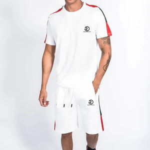 Vente en gros d'ensembles de short d'été pour hommes logo personnalisé 100% coton survêtements 2 pièces ensemble de t-shirt et short décontractés boutonnés - Product Image 4