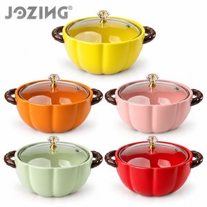 Toptan Seramik Balkabağı Saksı, Cam Kapaklı, Bulaşık Makinesinde Yıkanabilir, 2 Kulplu, Renkli Yivli, Mutfak Eşyaları İçin, Toplu, Stokta Mevcut - Product Image 2