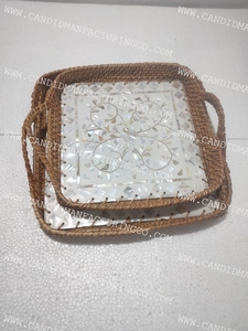 Sets cadeaux avec sous-verre et plateau Design de luxe de plateau en acrylique avec plateau en nacre avec plateau arabe ou sous-verres - Product Image 4