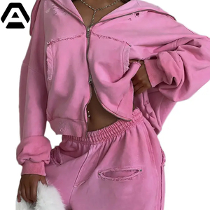 2025 Heavyweight Zipper French Terry Oversized Tracksuit Woman 400 Gsm <b>Zip</b> <b>Up</b> Baggy Sweat Suits BY AMAZING INDUSTRIES - Product Image 5