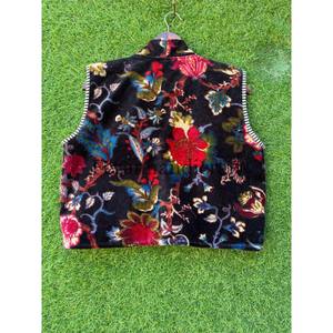 Chaqueta Reversible acolchada de terciopelo Floral de algodón para mujer, chaleco bohemio Hippie sin mangas, chaleco técnico teñido liso, chaleco de invierno Unisex - Product Image 5